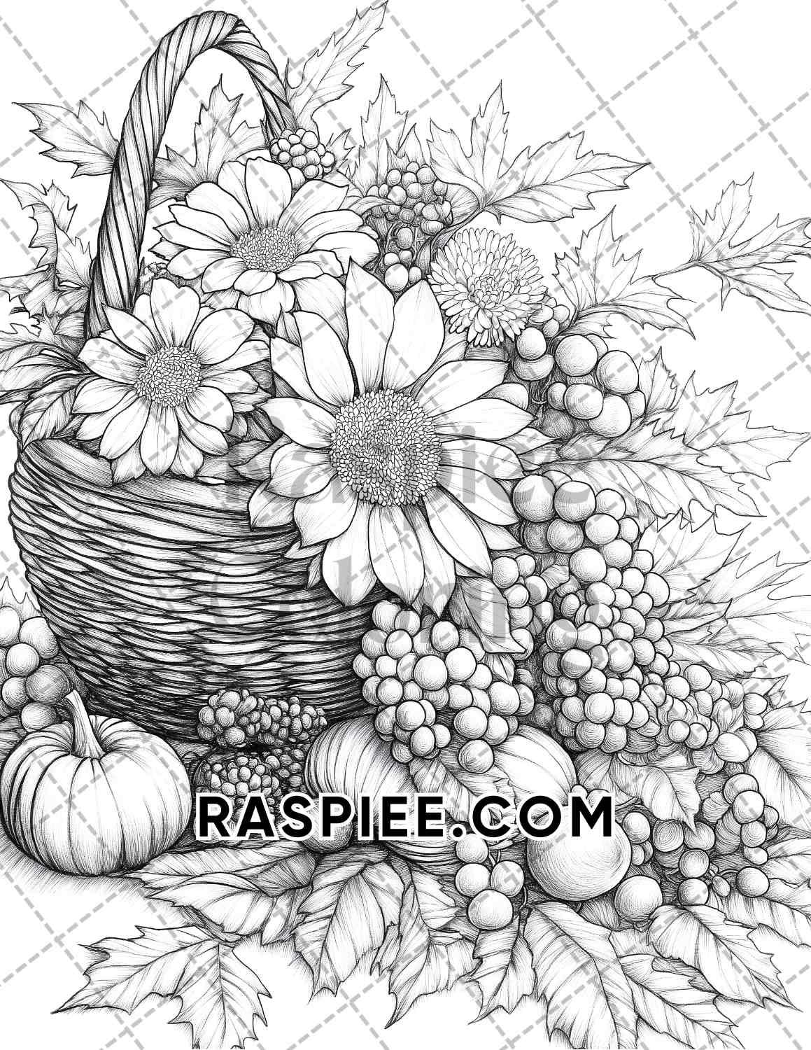 Fall Flowers Adult Coloring Pages Printable PDF Instant Download - RASPIEE