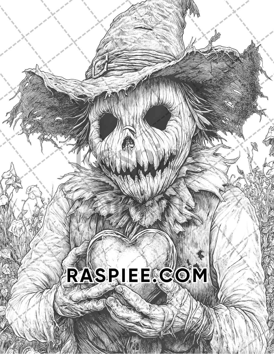 Horror Scarecrow Halloween Adult Coloring Pages Printable PDF Instant Download