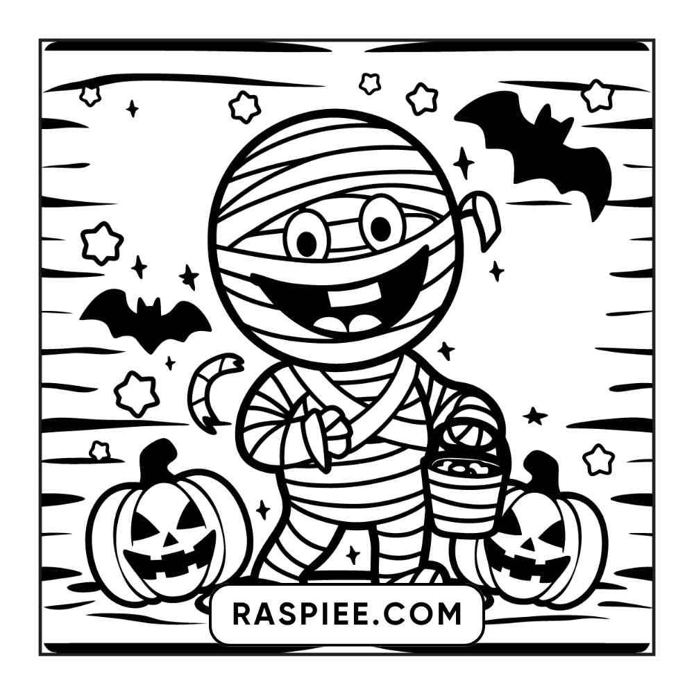 100 Bold and Easy Cute Halloween Coloring Pages Printable PDF Instant Download - RASPIEE