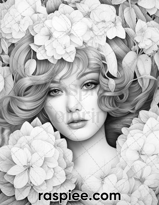 75 Flower Beauties Grayscale Adult Coloring Pages, Printable PDF Insta ...