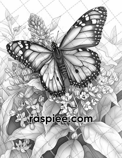 adult coloring pages, adult coloring sheets, adult coloring book pdf, adult coloring book printable, grayscale coloring pages, grayscale coloring books, insect coloring pages for adults, insect coloring book, grayscale illustration, Butterflies and Moths Grayscale Adult Coloring Pages 