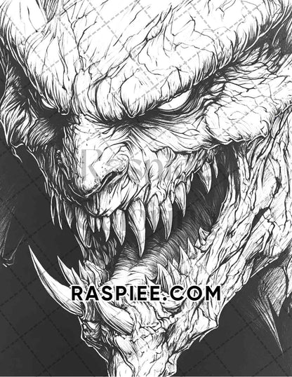 Horror Demons Halloween Adult Coloring Pages Printable PDF Instant Download