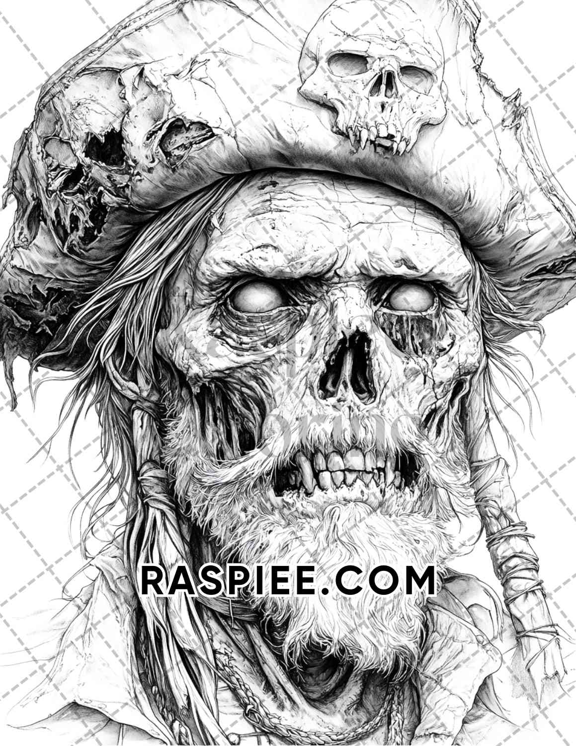 Zombie Pirates Halloween Adult Coloring Pages Printable PDF Instant Download