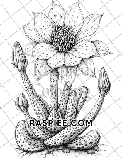 Succulent Blossoms Adult Coloring Pages Printable PDF Instant Download