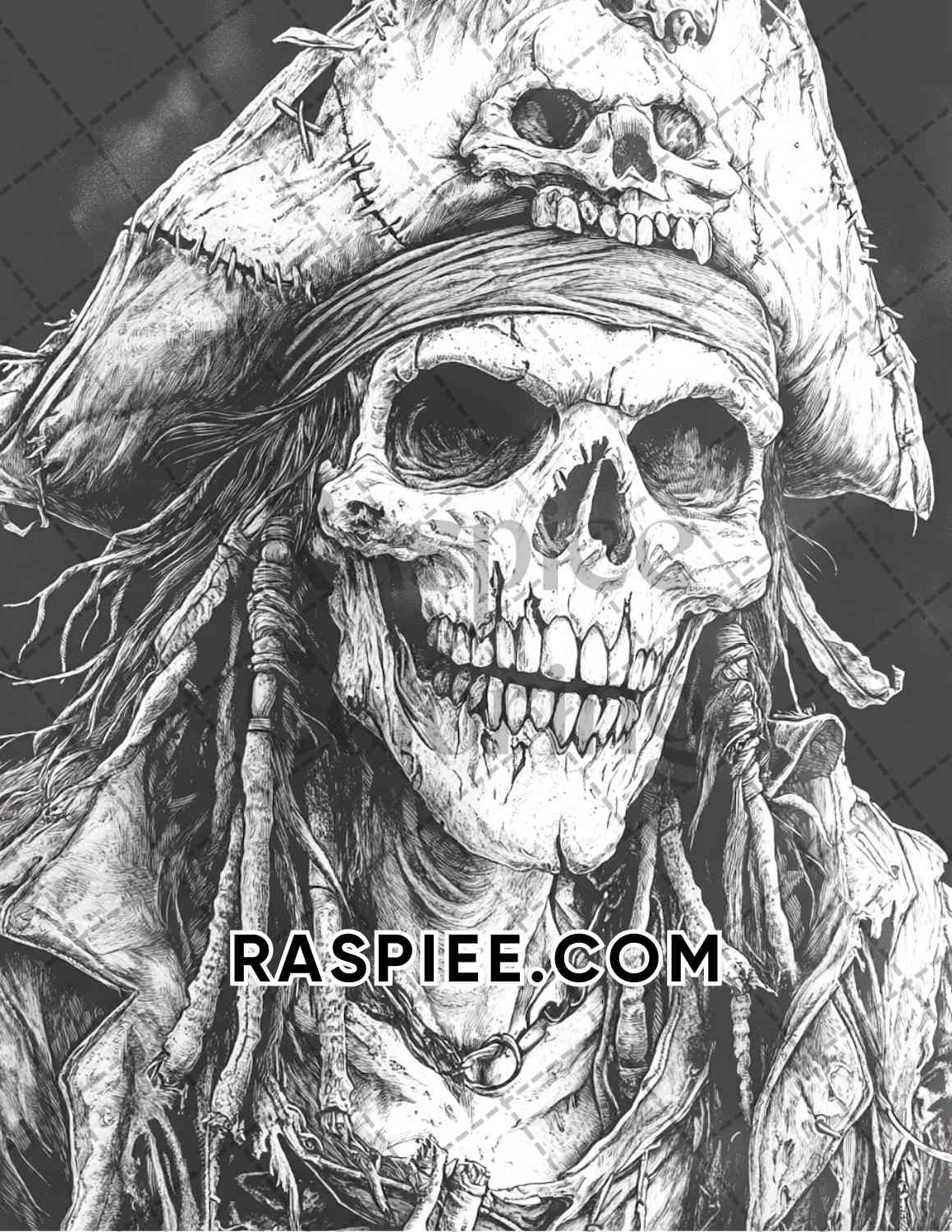 Zombie Pirates Halloween Adult Coloring Pages Printable PDF Instant Download