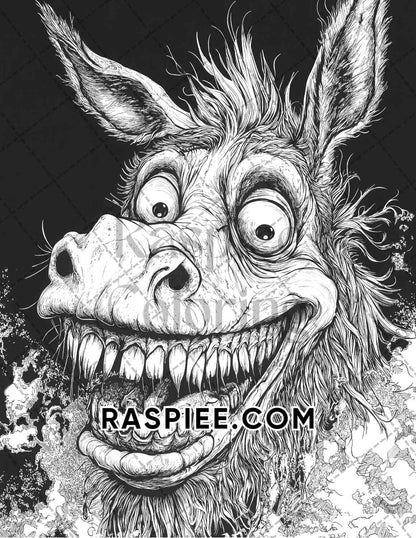 Horror Animals Halloween Adult Coloring Pages Printable PDF Instant Download