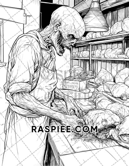 Scary Zombies Halloween Adult Coloring Pages Printable PDF Instant Download