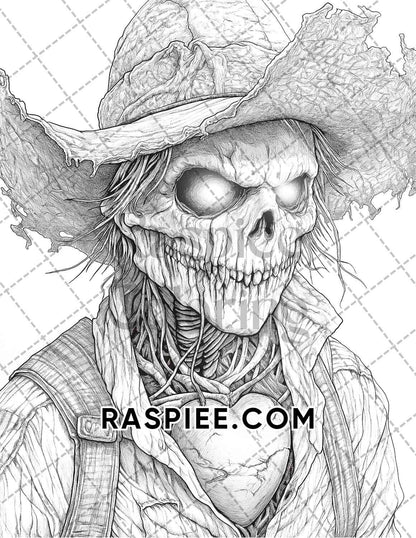 Horror Scarecrow Halloween Adult Coloring Pages Printable PDF Instant Download