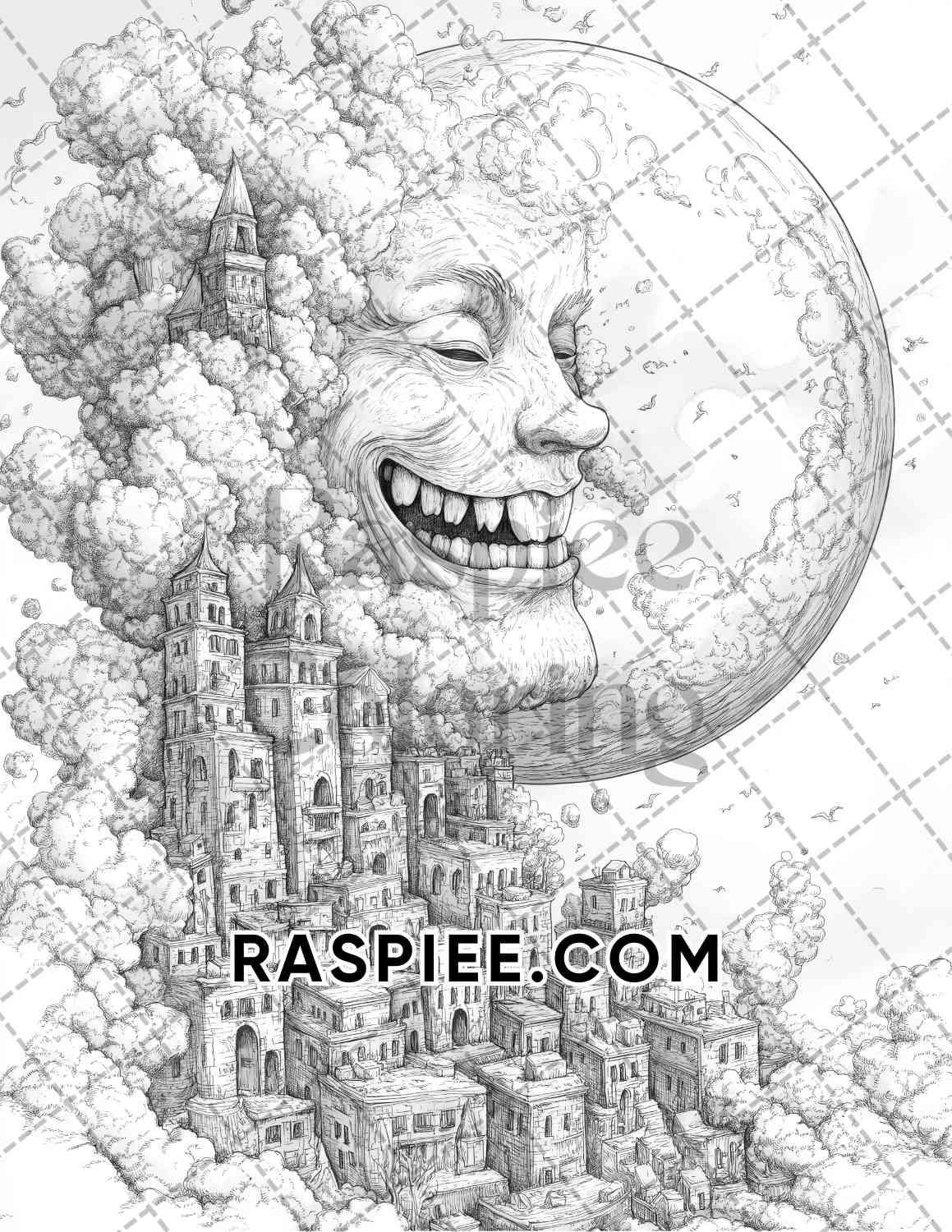 Halloween Surreal Adult Coloring Pages Printable PDF Instant Download - RASPIEE