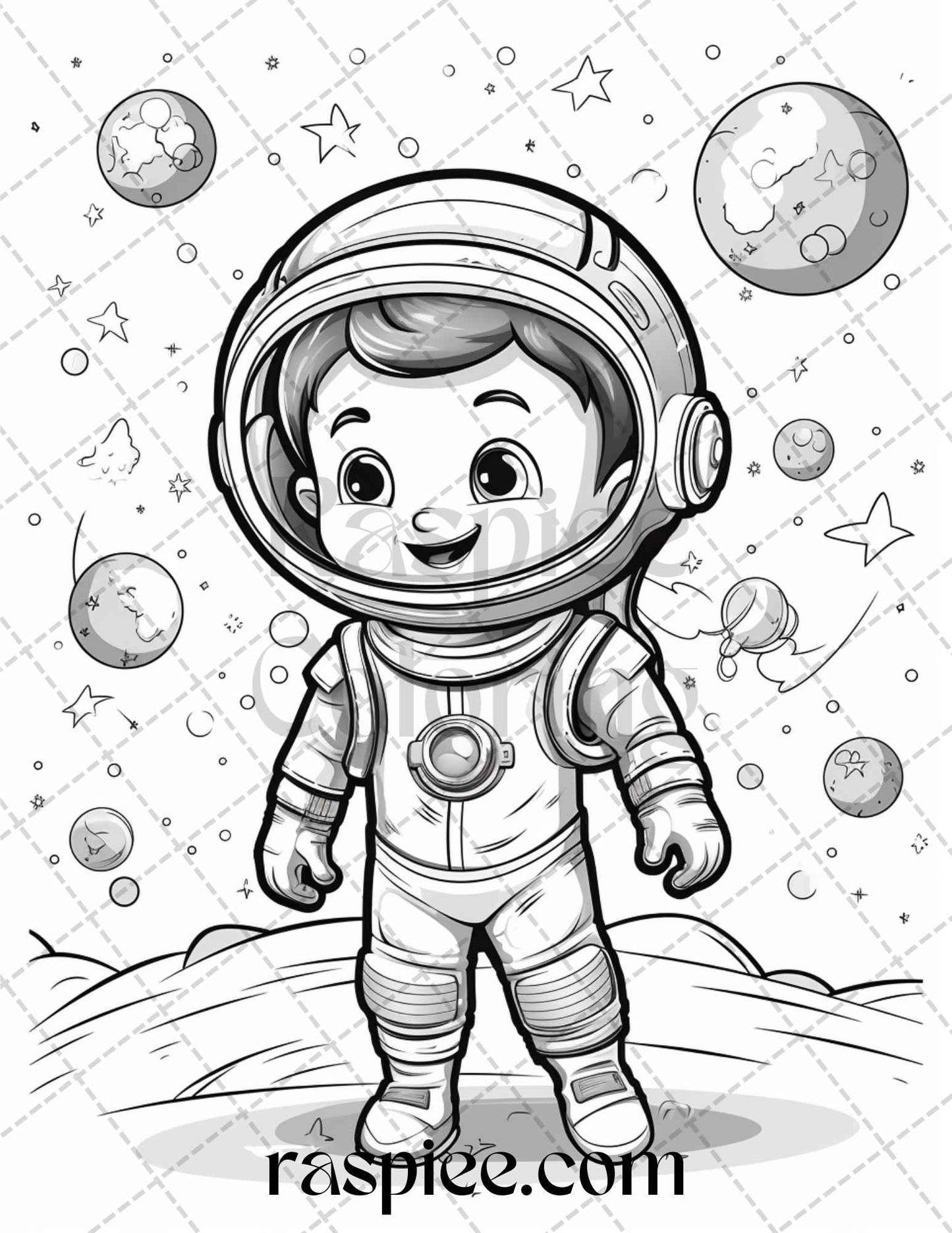50 Cute Astronaut Adventures Coloring Pages Printable for Kids, PDF File Instant Download - raspiee