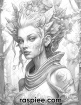 50 Fantasy Forest Elves Grayscale Coloring Pages for Adults, Printable ...