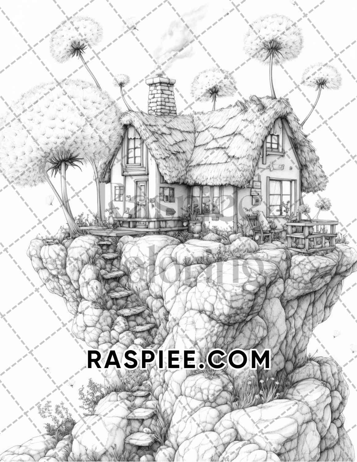 Fantasy Flower Houses Adult Coloring Pages Printable PDF Instant Download