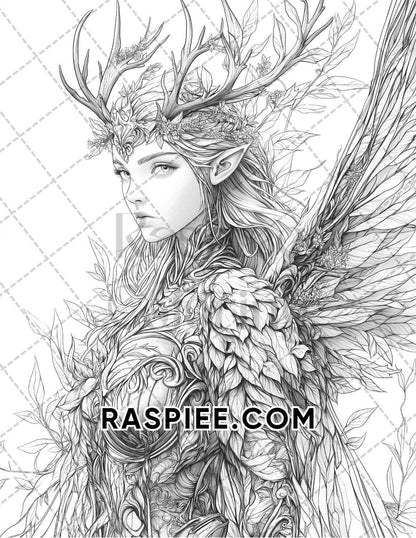 Fairy Beauties Portrait Adult Coloring Pages Printable PDF Instant Download