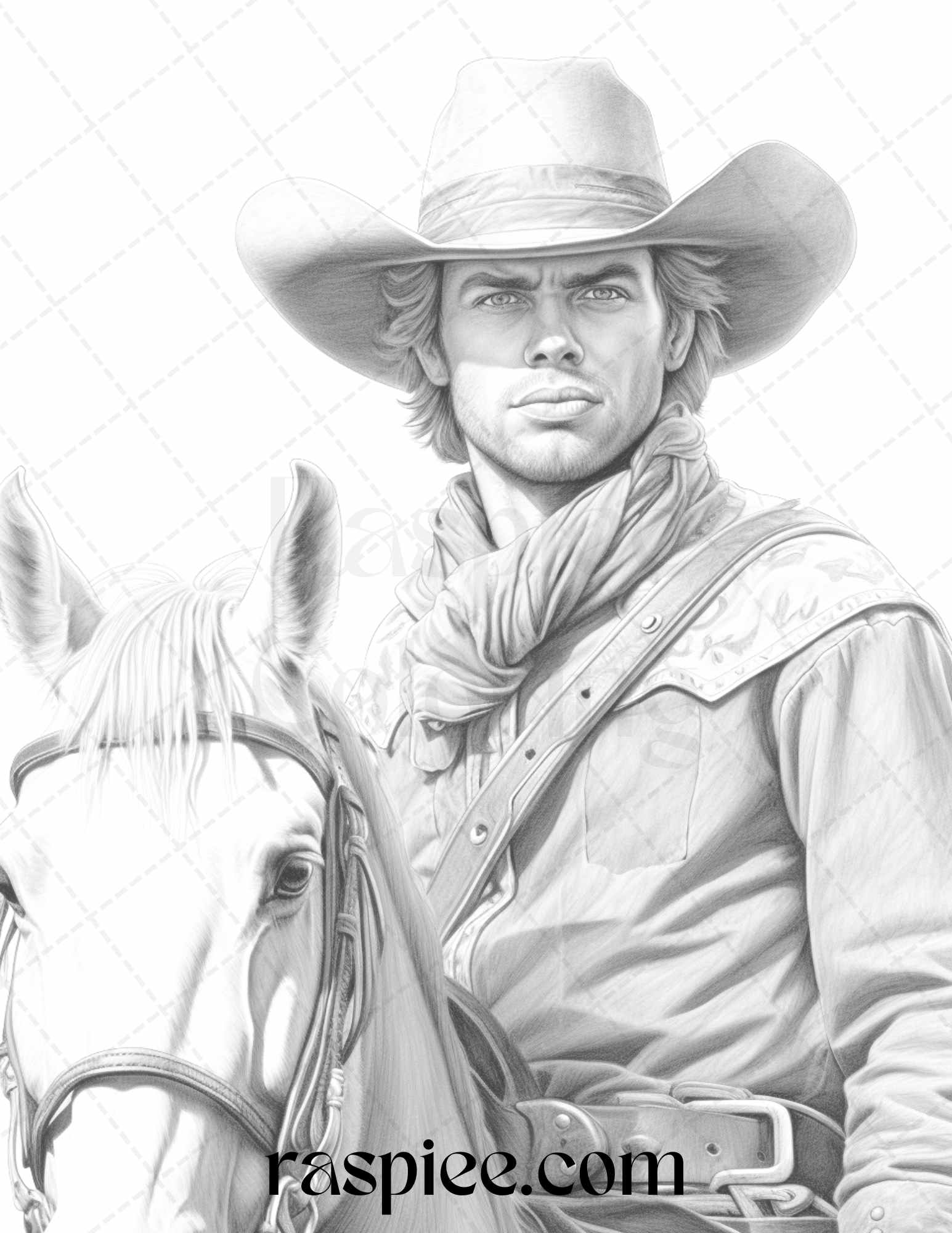 45 Wild West Cowboys Grayscale Coloring Pages Printable for Adults, PDF File Instant Download - Raspiee Coloring