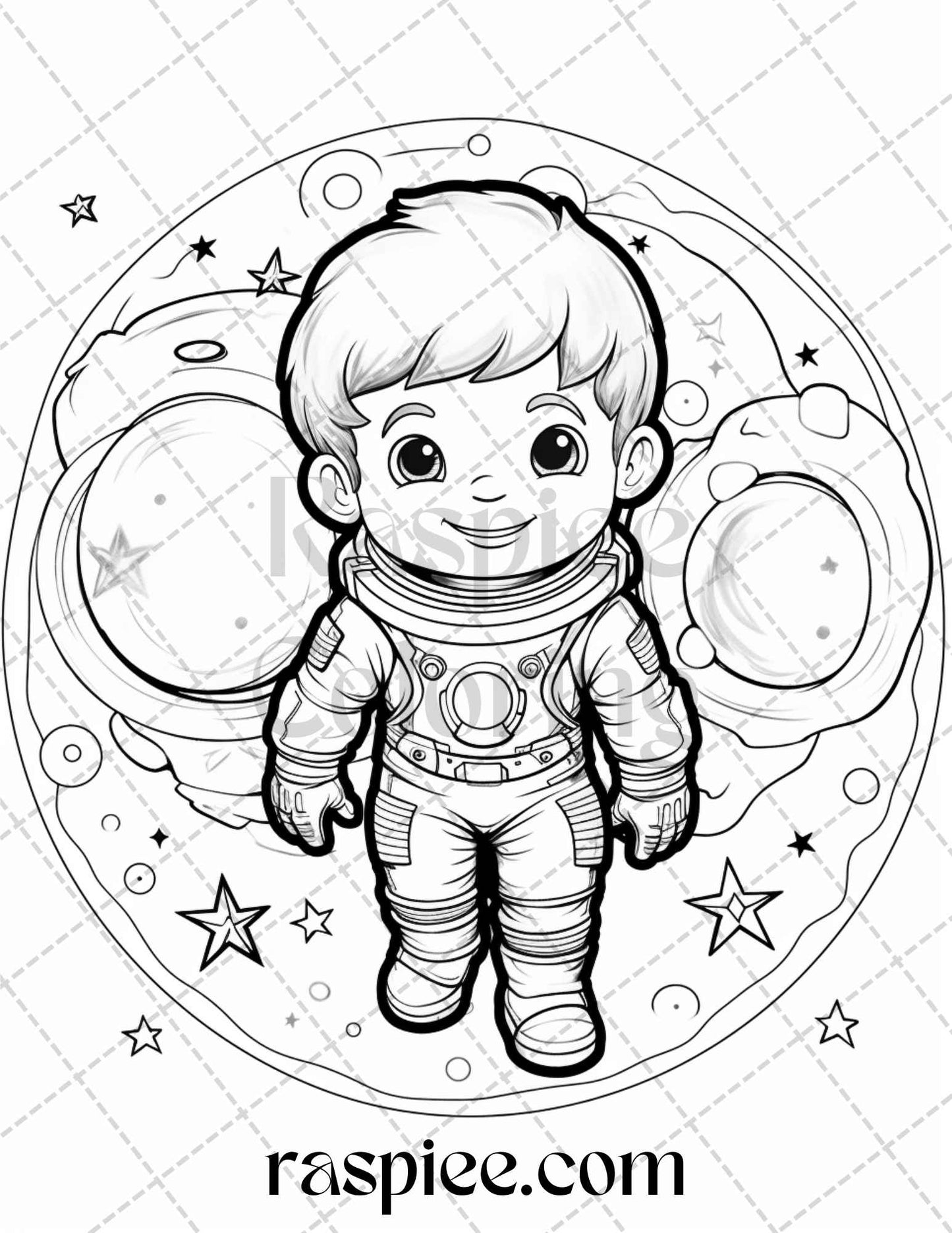 50 Cute Astronaut Adventures Coloring Pages Printable for Kids, PDF File Instant Download - raspiee