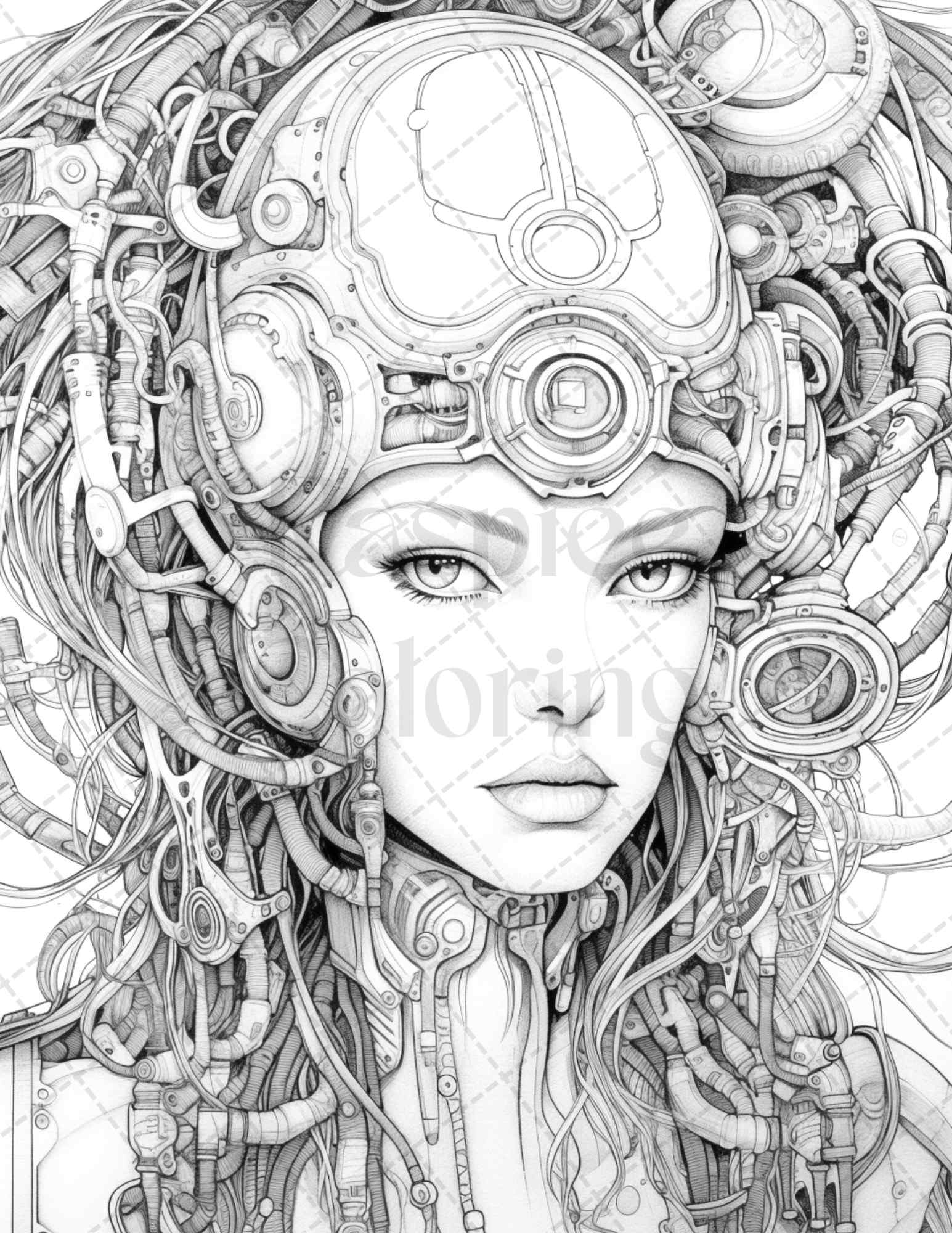 40 Beautiful Cyborg Girls Grayscale Coloring Pages Printable for Adults, PDF File Instant Download - raspiee