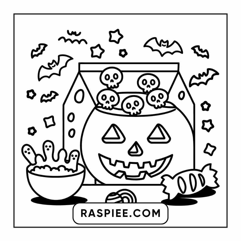 100 Bold Easy Spooky Food & Drinks Coloring Pages Printable PDF Instant Download - RASPIEE