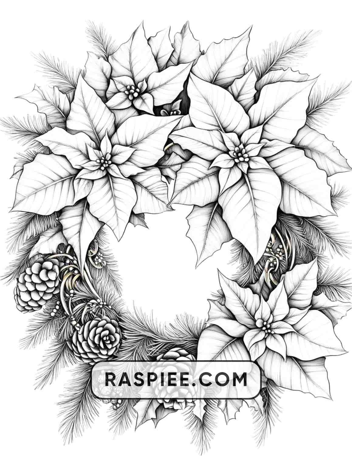 72 Christmas Wreaths Adult Coloring Pages - RASPIEE