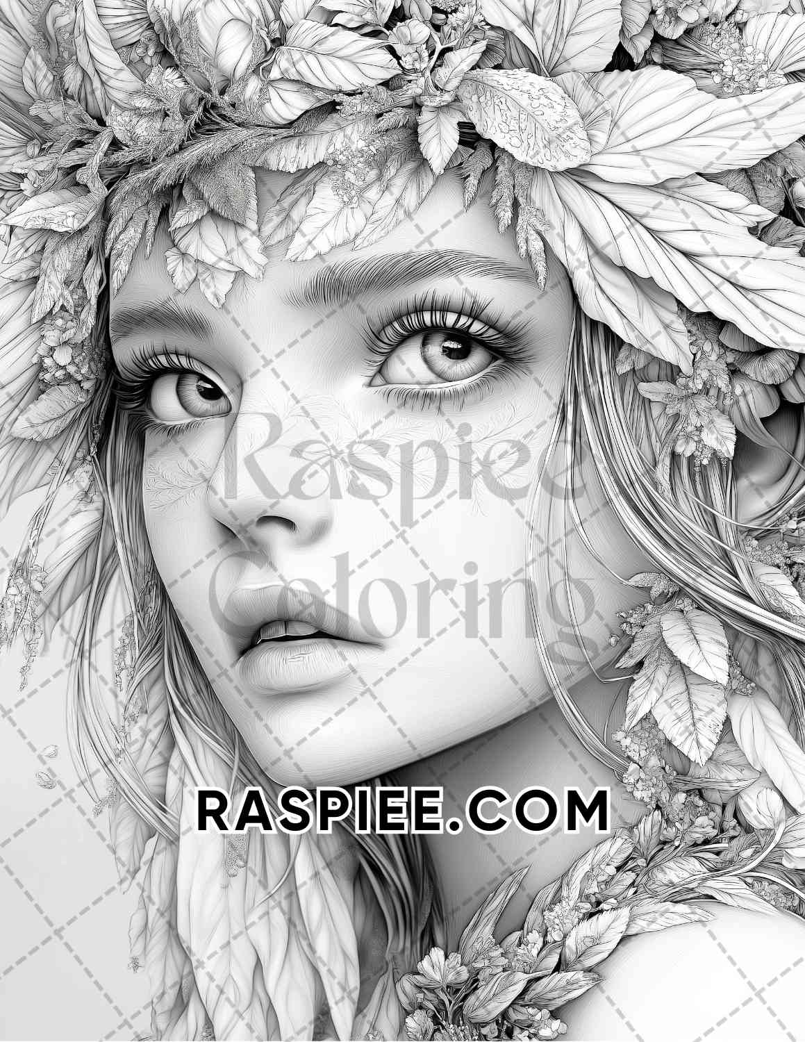 Fairy Beauties Portrait Adult Coloring Pages Printable PDF Instant Download