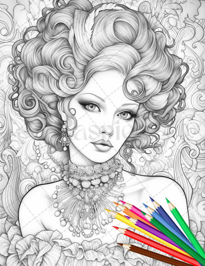43 Beautiful Victorian Women Grayscale Coloring Pages Printable for Adults, PDF File Instant Download - raspiee