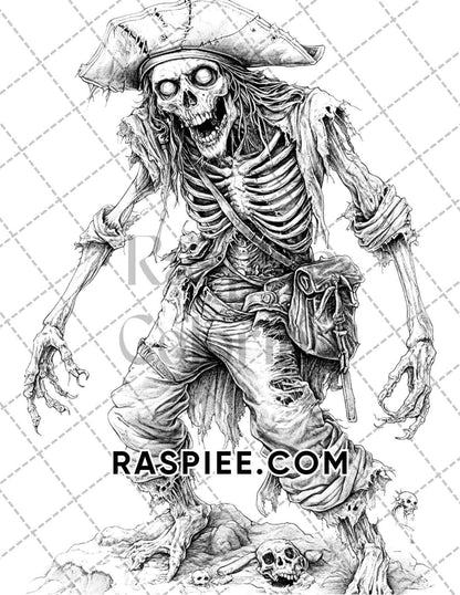 Zombie Pirates Halloween Adult Coloring Pages Printable PDF Instant Download