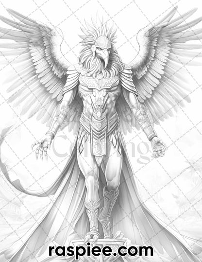 52 Mythology Gods Grayscale Coloring Pages for Adults, Printable PDF Instant Download