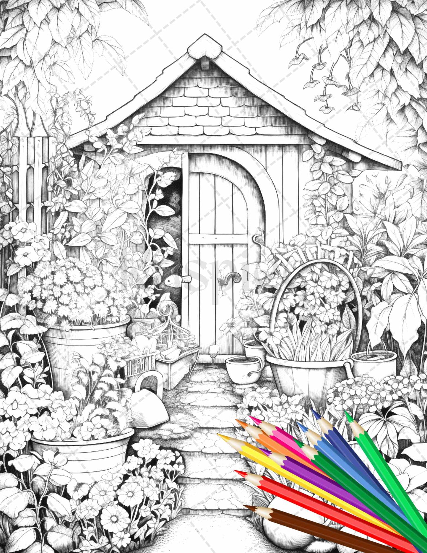 Secret Garden Coloring Pages Printable for Adults, Grayscale Coloring Page, PDF File Instant Download - raspiee