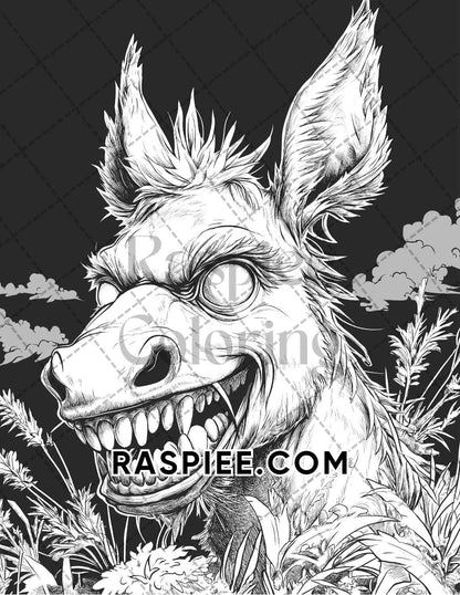 Horror Animals Halloween Adult Coloring Pages Printable PDF Instant Download