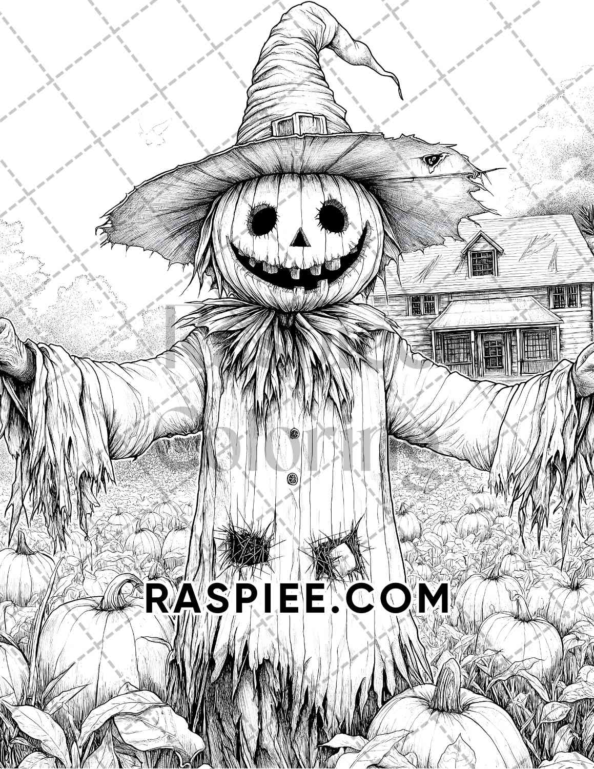 Horror Scarecrow Halloween Adult Coloring Pages Printable PDF Instant Download