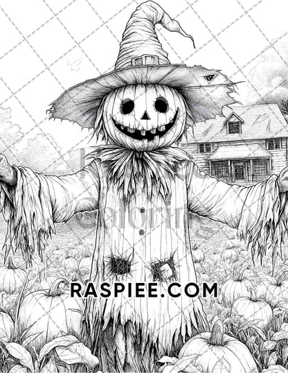 Horror Scarecrow Halloween Adult Coloring Pages Printable PDF Instant Download