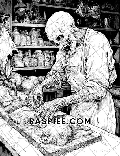 Scary Zombies Halloween Adult Coloring Pages Printable PDF Instant Download