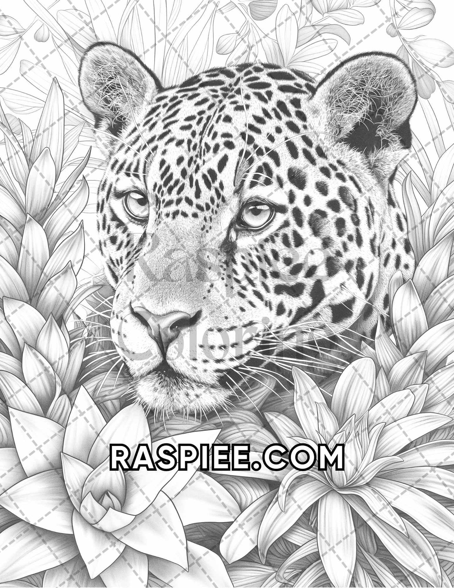 75 Animals in Flowers Grayscale Adult Coloring Pages Printable PDF Instant Download - RASPIEE