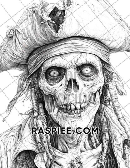 Zombie Pirates Halloween Adult Coloring Pages Printable PDF Instant Download