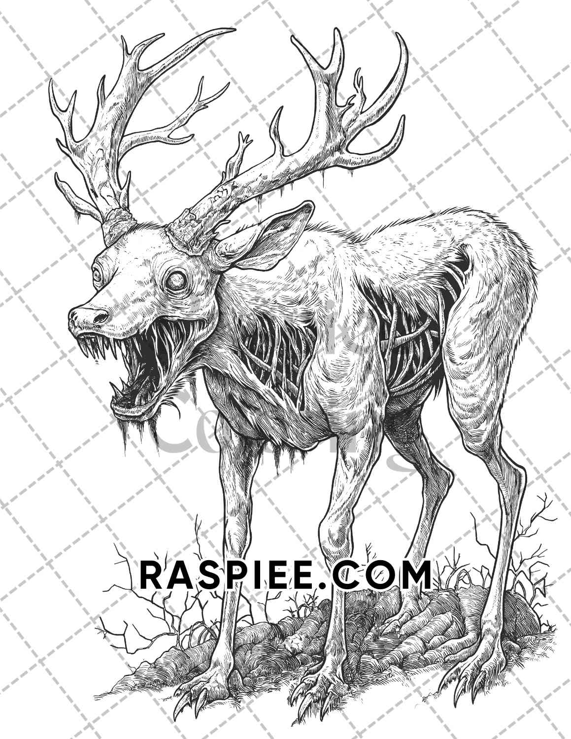 Horror Animals Halloween Adult Coloring Pages Printable PDF Instant Download