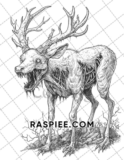 Horror Animals Halloween Adult Coloring Pages Printable PDF Instant Download