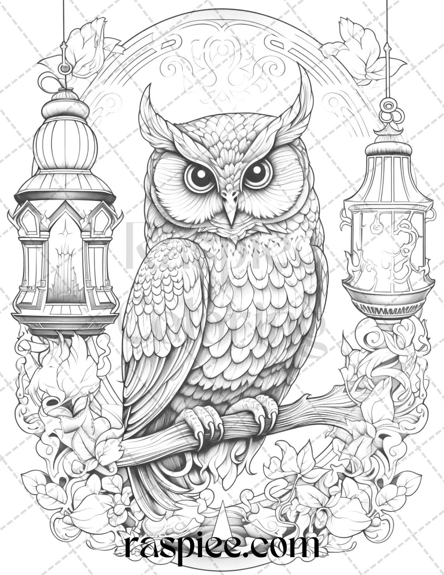 40 Floral Owl Grayscale Printable Coloring Pages for Adults, PDF File Instant Download