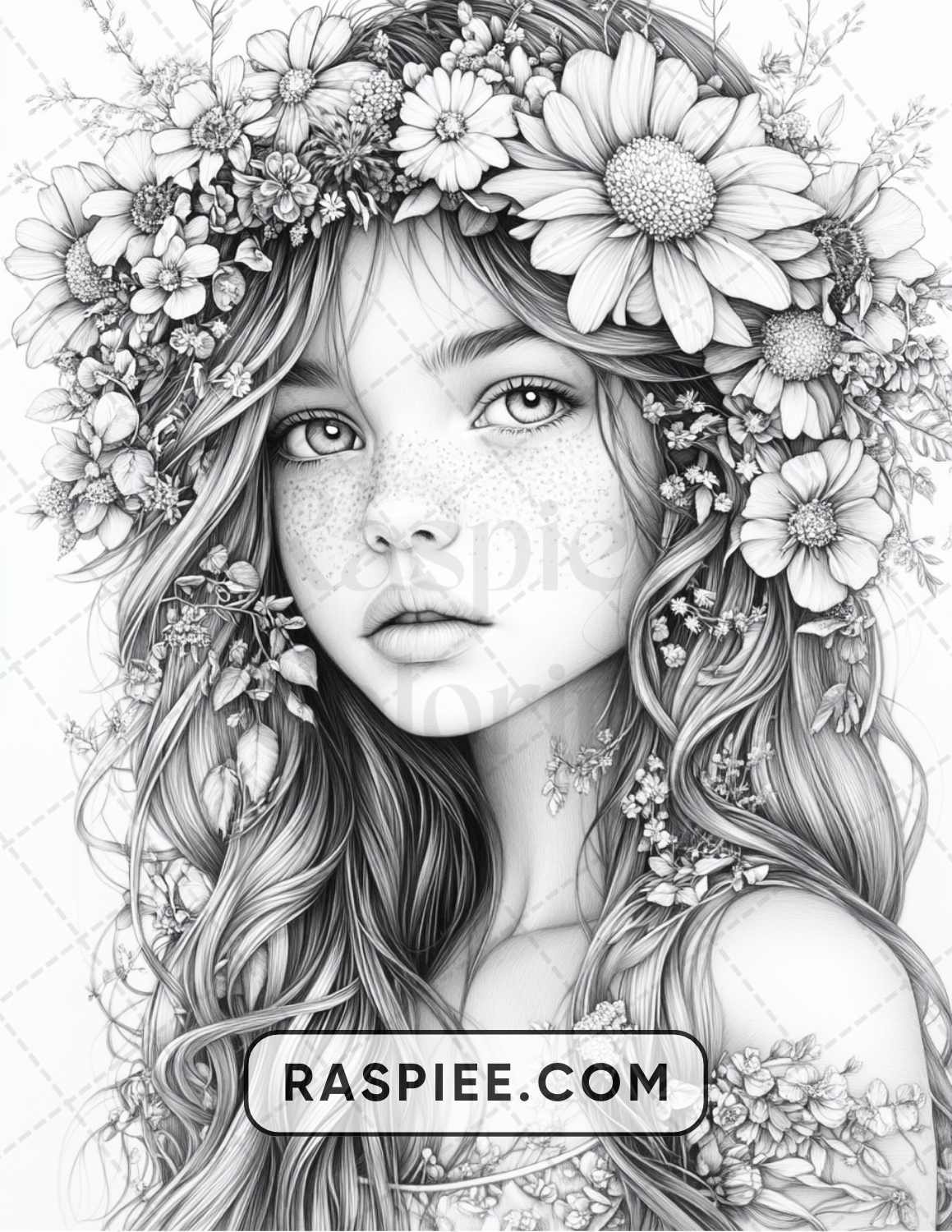 88 Bohemian Little Girls Portrait Adult Coloring Pages