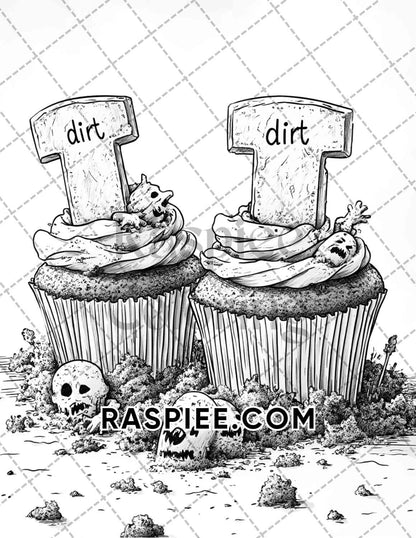 Spooky Desserts Halloween Adult Coloring Pages Printable PDF