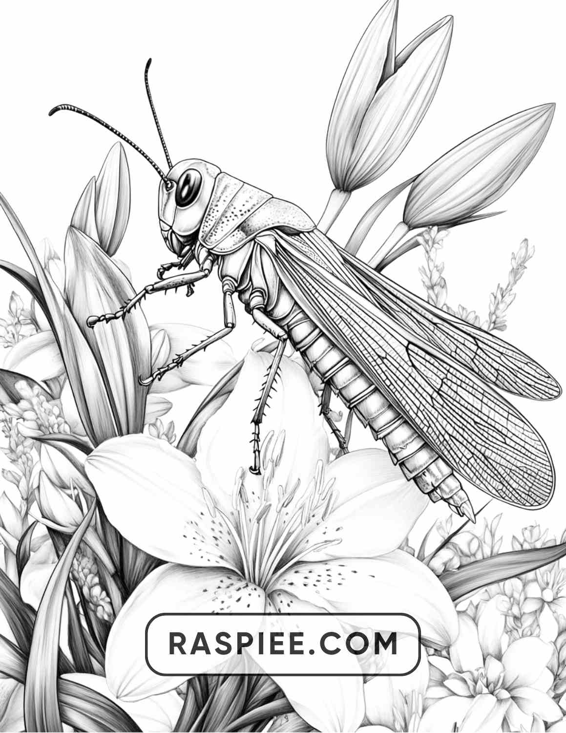 Insects and Flowers Adult Coloring Pages - RASPIEE