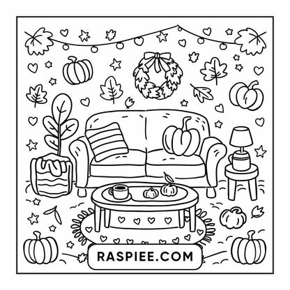 114 Cozy Autumn Bold & Easy Coloring Pages PDF Printable Instant Download - RASPIEE