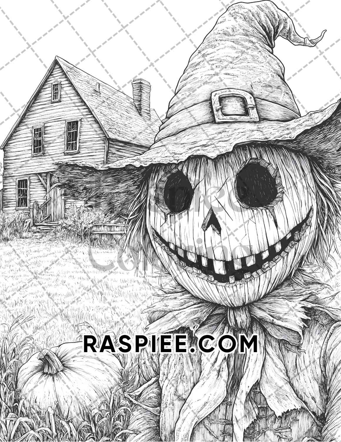 Horror Scarecrow Halloween Adult Coloring Pages Printable PDF Instant Download