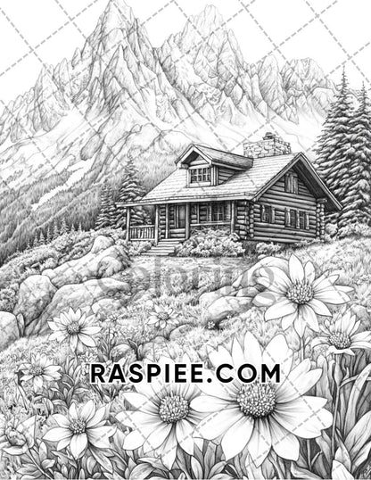 Fantasy Flower Houses Adult Coloring Pages Printable PDF Instant Download