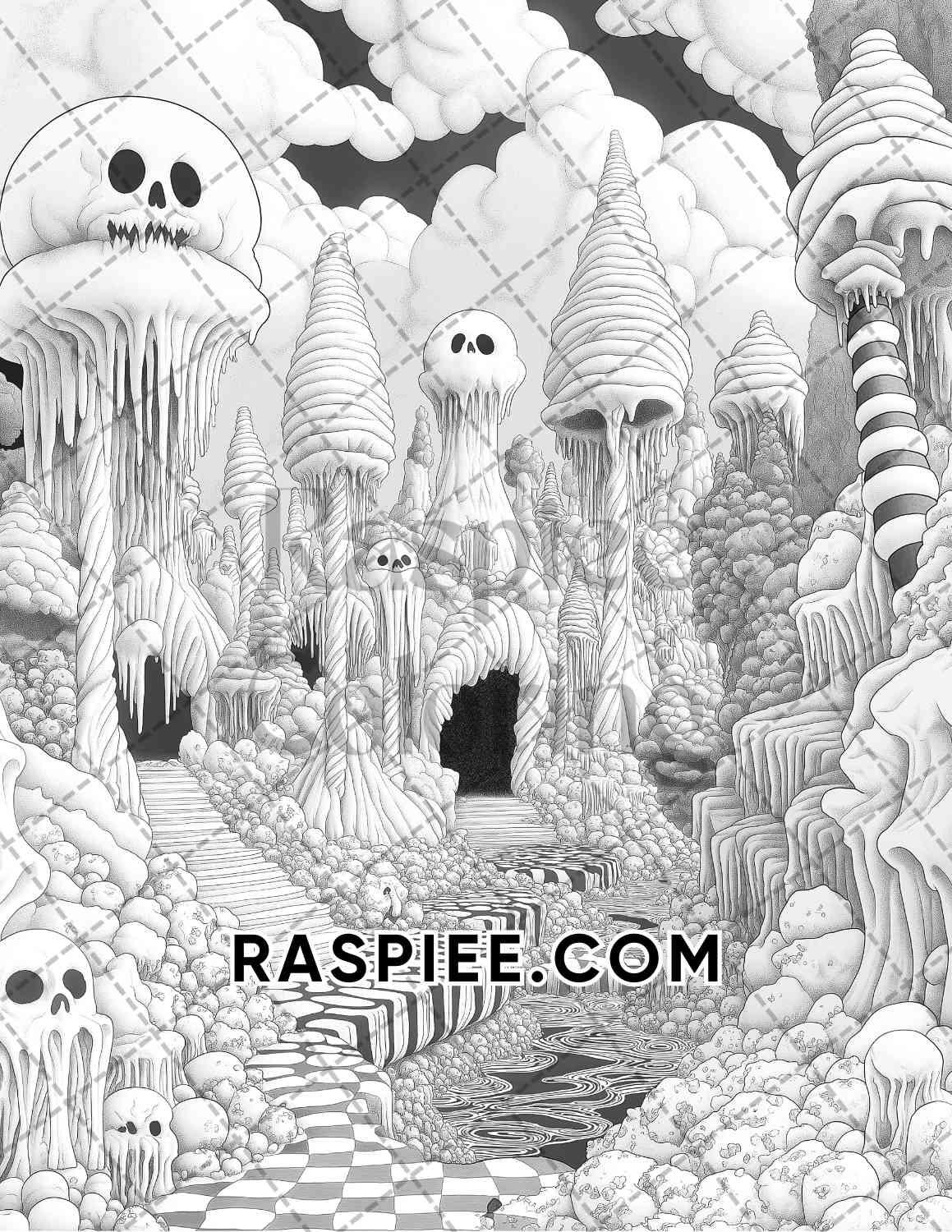 Halloween Surreal Adult Coloring Pages Printable PDF Instant Download - RASPIEE