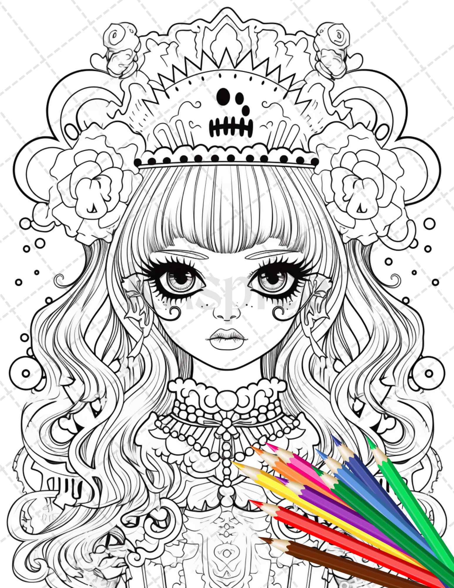 32 Creepy Kawaii Pastel Goth Coloring Pages Printable for Adults, Grayscale Coloring Page, PDF File Instant Download - raspiee