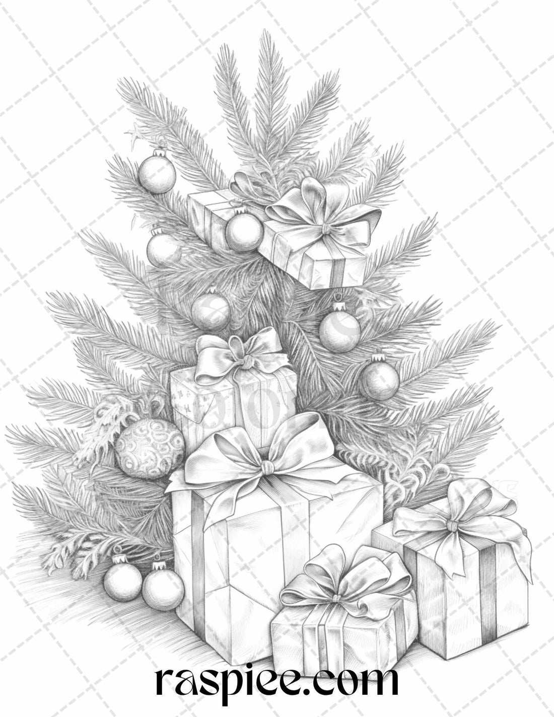 55 Christmas Decoration Grayscale Coloring Pages Printable for Adults,
