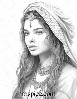 40 Beautiful Gypsy Girls Grayscale Coloring Pages Printable for Adults ...