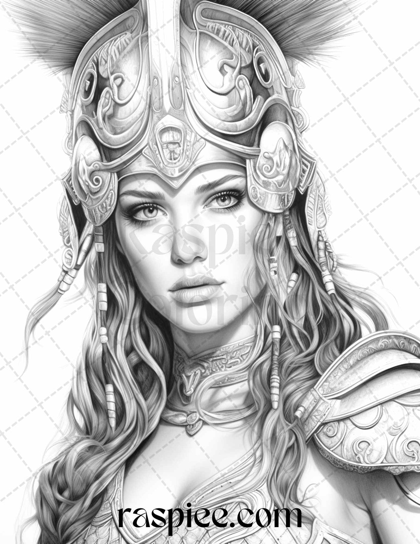 Greek Women Warriors Coloring Pages, Mythology Goddesses Grayscale Coloring, Adult Printable Coloring Sheets, Ancient Greece Female Warriors Illustrations, Portrait Coloring Pages for Adults