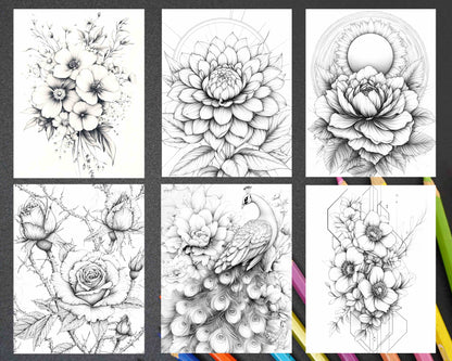 77 Flower Tattoos Adult Coloring Pages - RASPIEE