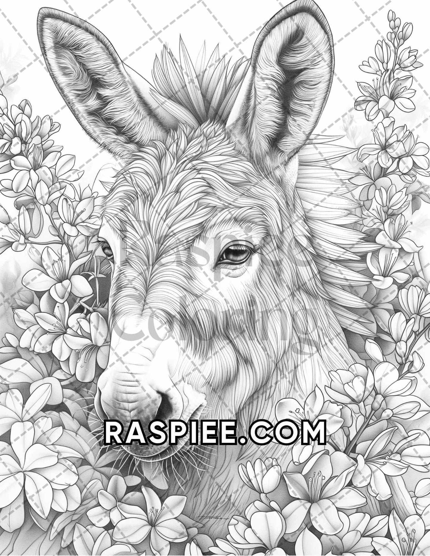 75 Animals in Flowers Grayscale Adult Coloring Pages Printable PDF Instant Download - RASPIEE