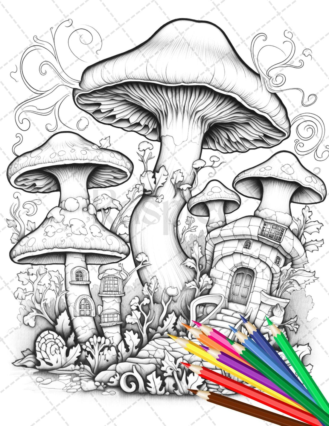 Psychedelic Mushroom Forest Coloring Book Printable for Adults, Trippy